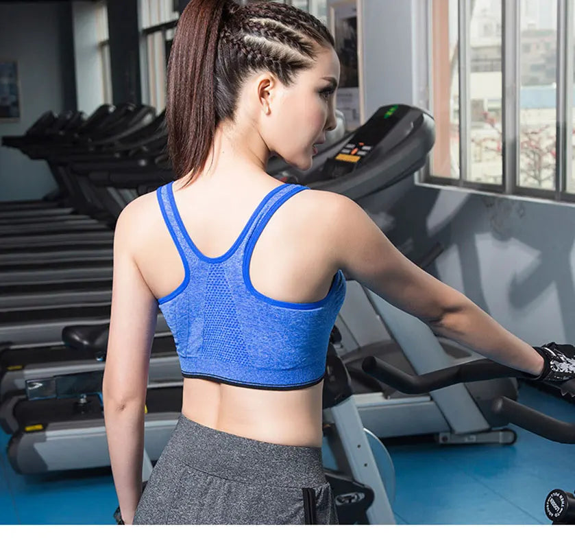 Sujetador deportivo con cremallera frontal para gimnasio, correr, entrenamiento, running