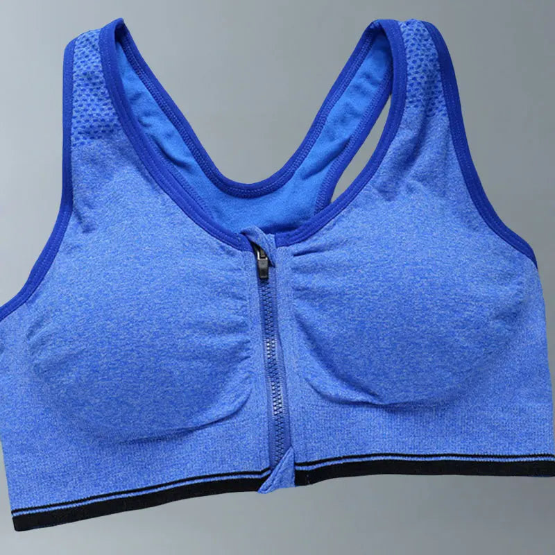 Sujetador deportivo con cremallera frontal para gimnasio, correr, entrenamiento, running