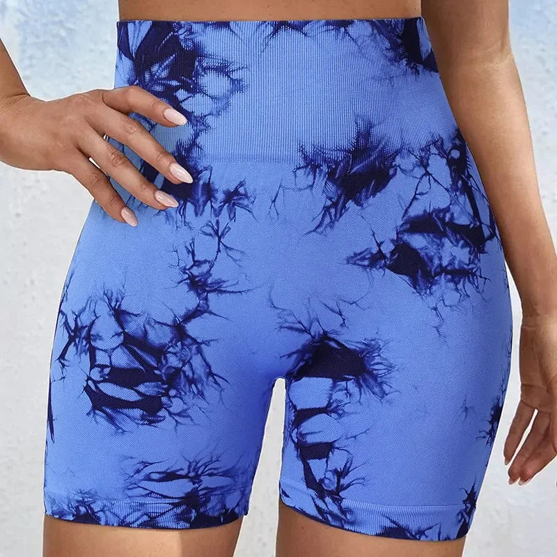Shorts de yoga deportivos, con efecto tie-dye, sin costuras, para ciclismo, correr, gym