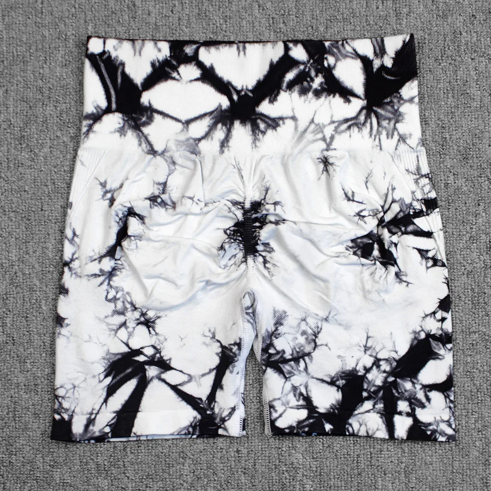 Shorts deportivos sin costuras con efecto tie-dye, push up, control de abdomen