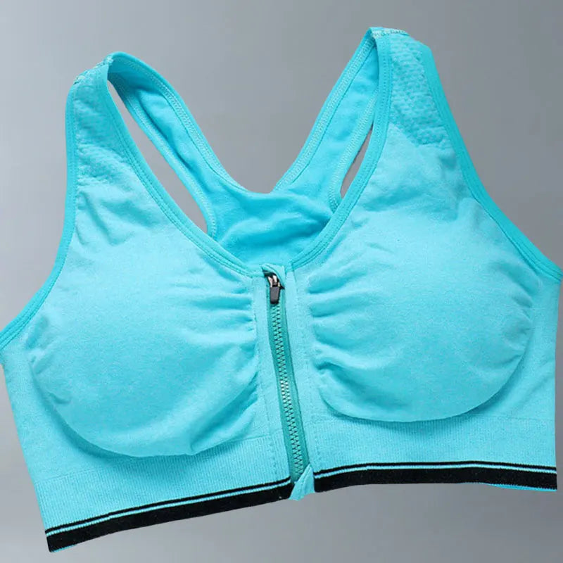 Sujetador deportivo con cremallera frontal para gimnasio, correr, entrenamiento, running
