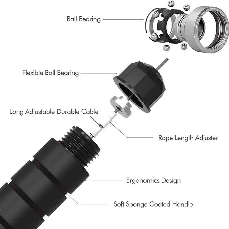 Cuerda para saltar con rodamientos de bolas, ajustable, con asas de espuma para entrenamientos en casa