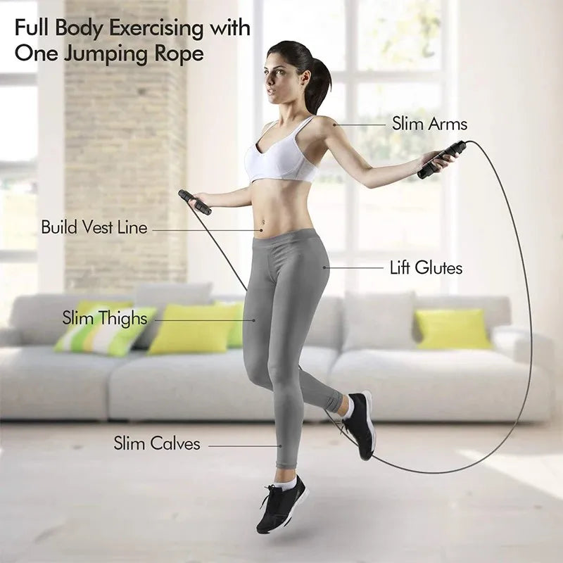 Cuerda para saltar con rodamientos de bolas, ajustable, con asas de espuma para entrenamientos en casa