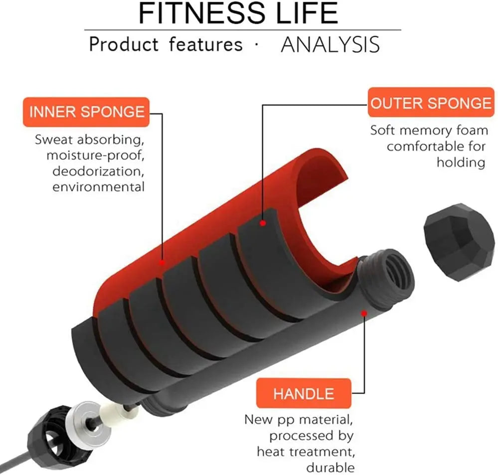 Cuerda para saltar con rodamientos de bolas, ajustable, con asas de espuma para entrenamientos en casa