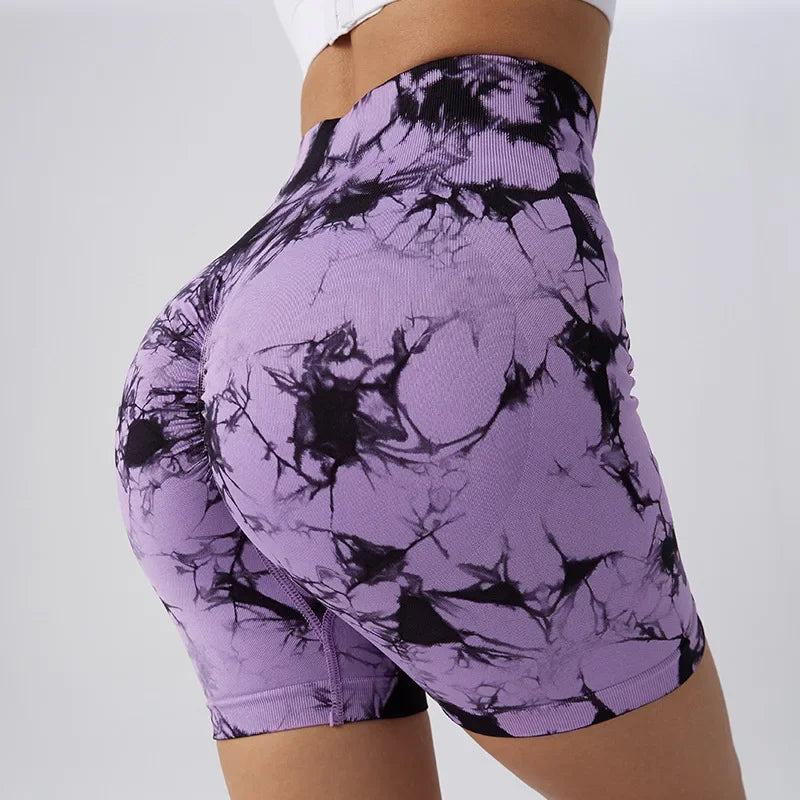 Shorts de yoga deportivos, con efecto tie-dye, sin costuras, para ciclismo, correr, gym