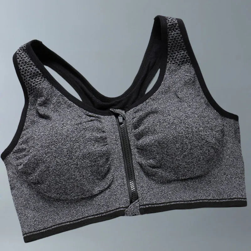 Sujetador deportivo con cremallera frontal para gimnasio, correr, entrenamiento, running