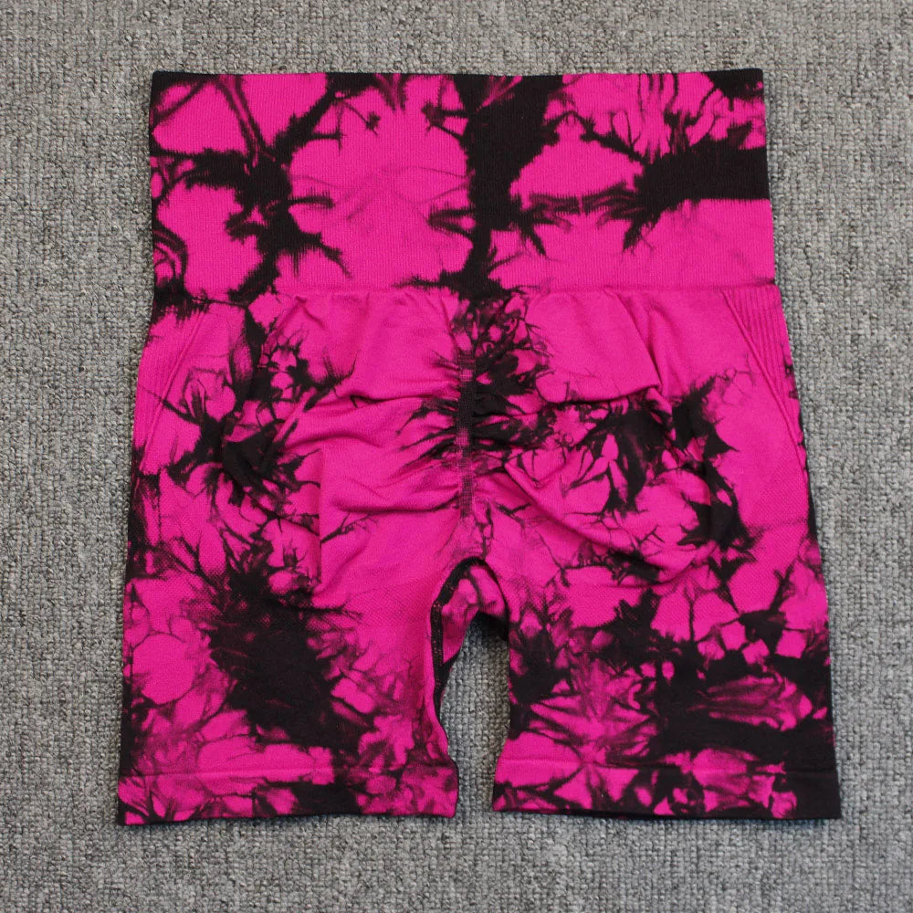 Shorts deportivos sin costuras con efecto tie-dye, push up, control de abdomen