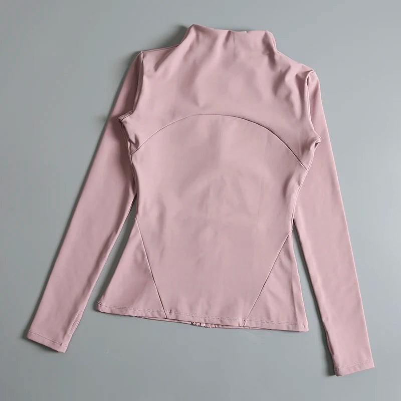 Chompa deportiva de alta elasticidad, cuello alto y redondo, manga larga