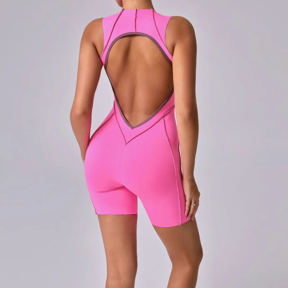 Mono de yoga sin costuras shorts, con línea de realce de cadera, sin espalda