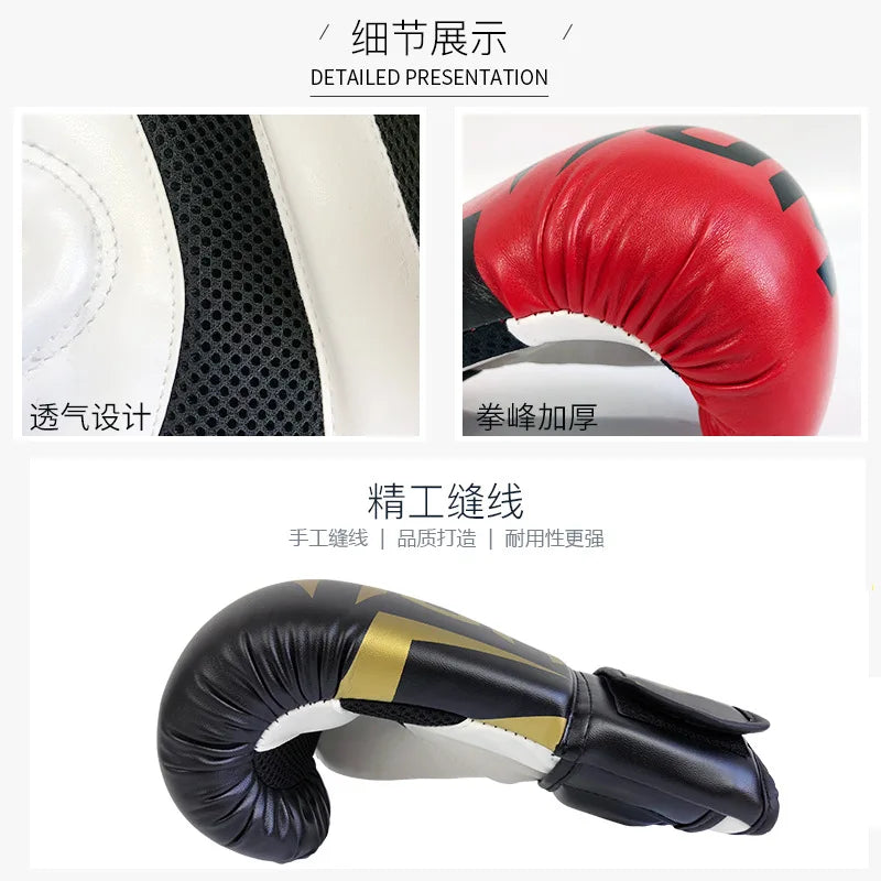 Guantes de boxeo transpirables, 6 oz, 8 oz, 10 oz, 12 oz, 14 oz, 16 oz, entrenamiento profesional