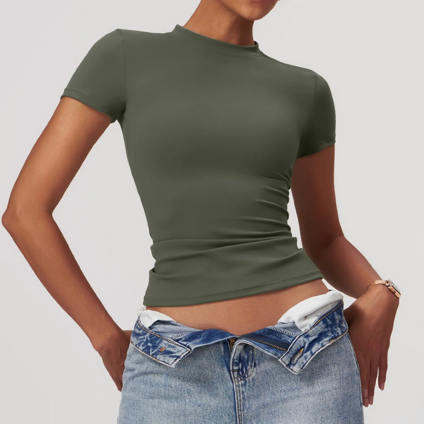 Camiseta deportiva HGC de verano, manga corta, cuello redondo, transpirable, elástica, para gimnasio, yoga, etc.