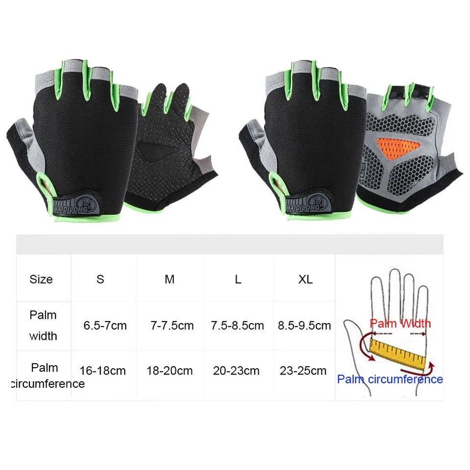 Guantes antideslizantes de medio dedo para hombres y mujeres.