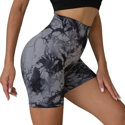 Shorts de yoga deportivos, con efecto tie-dye, sin costuras, para ciclismo, correr, gym