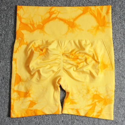 Shorts deportivos sin costuras con efecto tie-dye, push up, control de abdomen