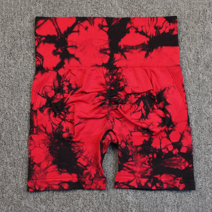 Shorts deportivos sin costuras con efecto tie-dye, push up, control de abdomen