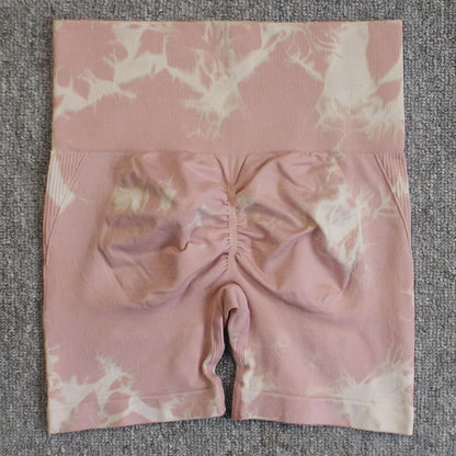 Shorts deportivos sin costuras con efecto tie-dye, push up, control de abdomen