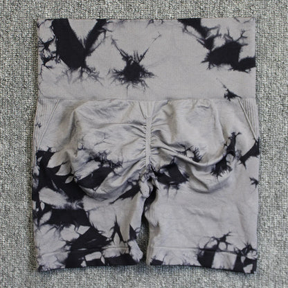 Shorts deportivos sin costuras con efecto tie-dye, push up, control de abdomen
