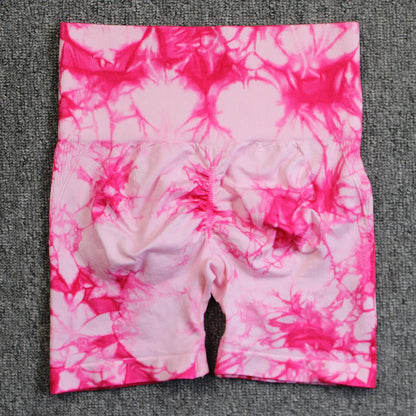 Shorts deportivos sin costuras con efecto tie-dye, push up, control de abdomen