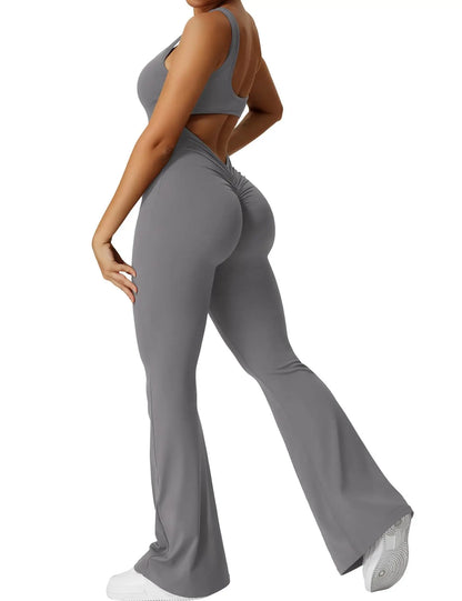 Conjunto fitness con pantalones acampanados elásticos de cintura alta sin costuras