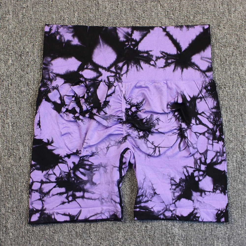 Shorts deportivos sin costuras con efecto tie-dye, push up, control de abdomen
