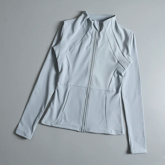 Chompa deportiva de alta elasticidad, cuello alto y redondo, manga larga