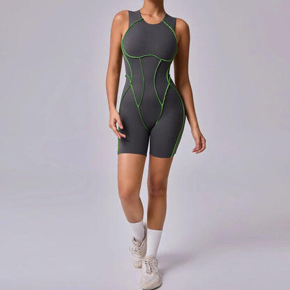 Mono de yoga sin costuras shorts, con línea de realce de cadera, sin espalda