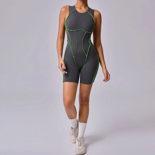 Mono de yoga sin costuras shorts, con línea de realce de cadera, sin espalda