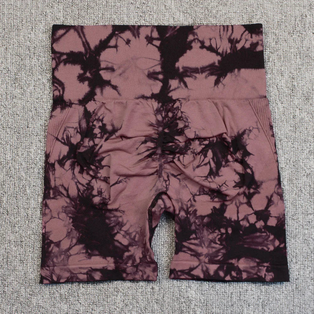 Shorts deportivos sin costuras con efecto tie-dye, push up, control de abdomen