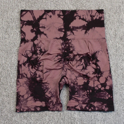 Shorts deportivos sin costuras con efecto tie-dye, push up, control de abdomen