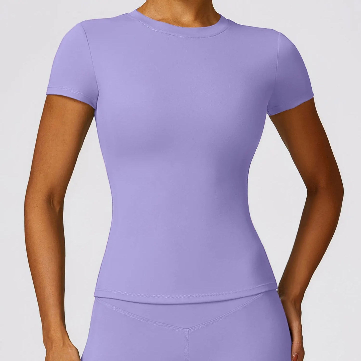 Camiseta deportiva HGC de verano, manga corta, cuello redondo, transpirable, elástica, para gimnasio, yoga, etc.
