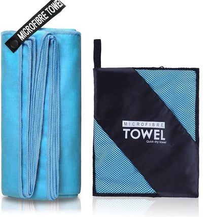 Toalla deportiva de secado rápido, 40 x 80/80 x 160 cm, azul, gris, verde y naranja, ideal para natación, gimnasio, fitness, camping, correr, playa.