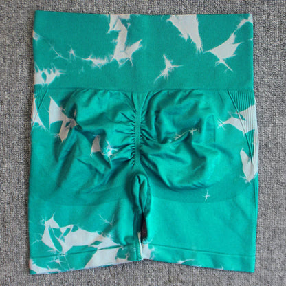 Shorts deportivos sin costuras con efecto tie-dye, push up, control de abdomen