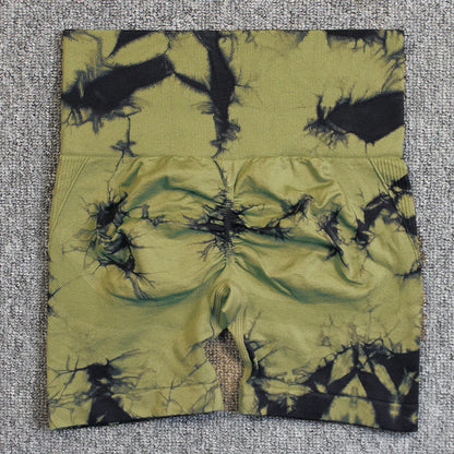 Shorts deportivos sin costuras con efecto tie-dye, push up, control de abdomen