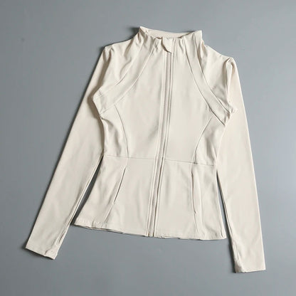Chompa deportiva de alta elasticidad, cuello alto y redondo, manga larga