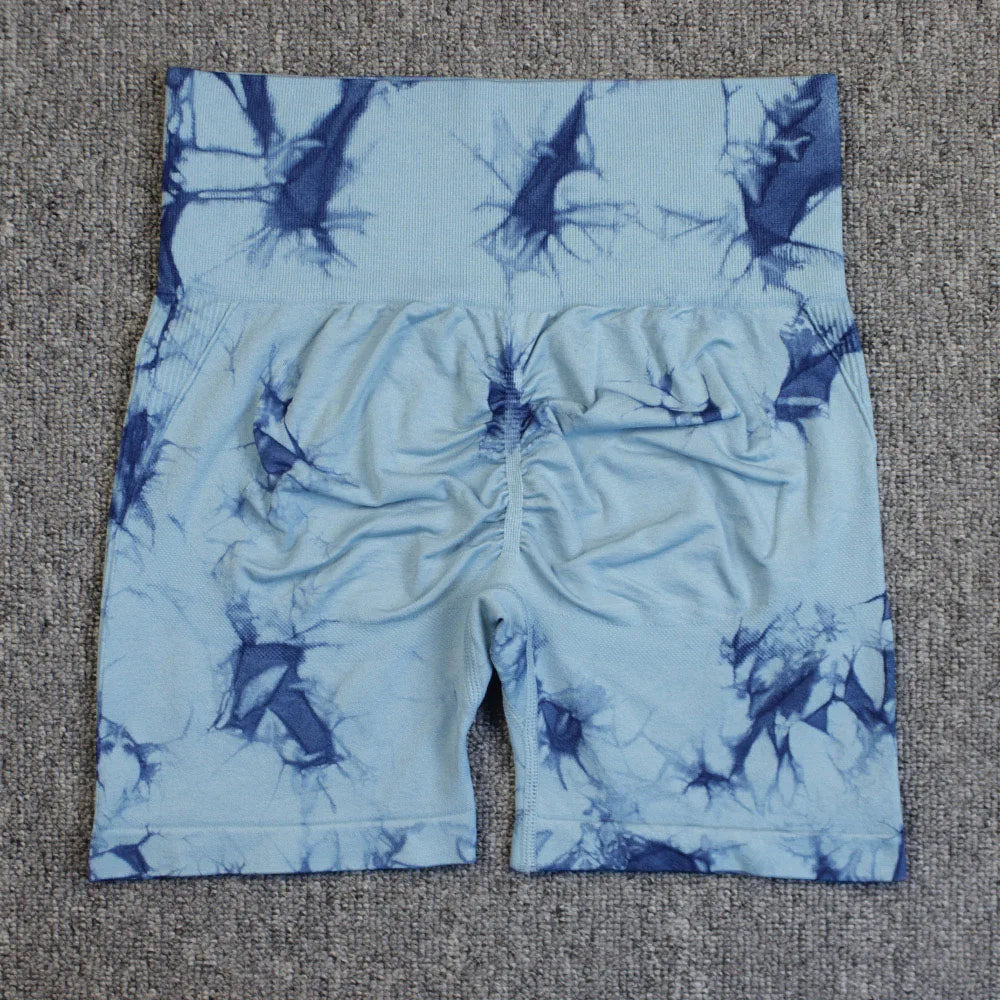 Shorts deportivos sin costuras con efecto tie-dye, push up, control de abdomen
