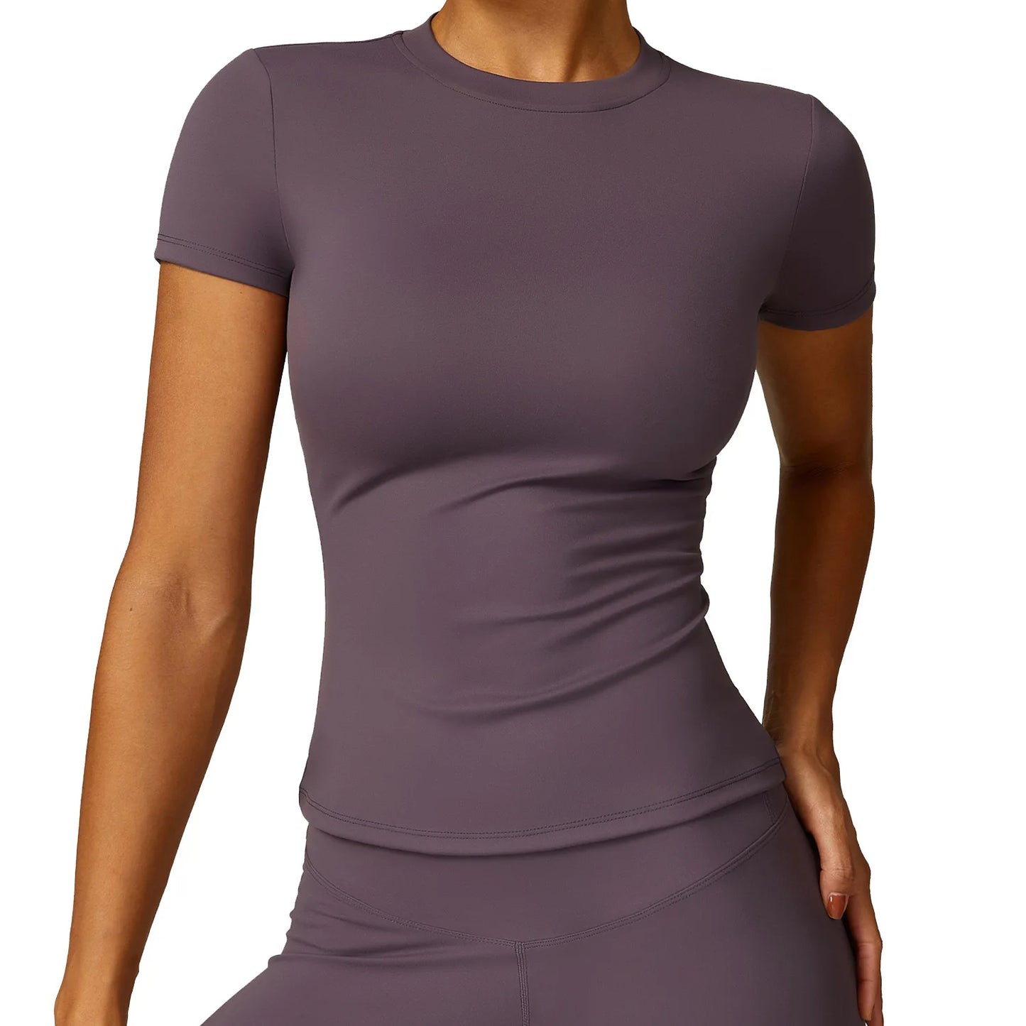 Camiseta deportiva HGC de verano, manga corta, cuello redondo, transpirable, elástica, para gimnasio, yoga, etc.