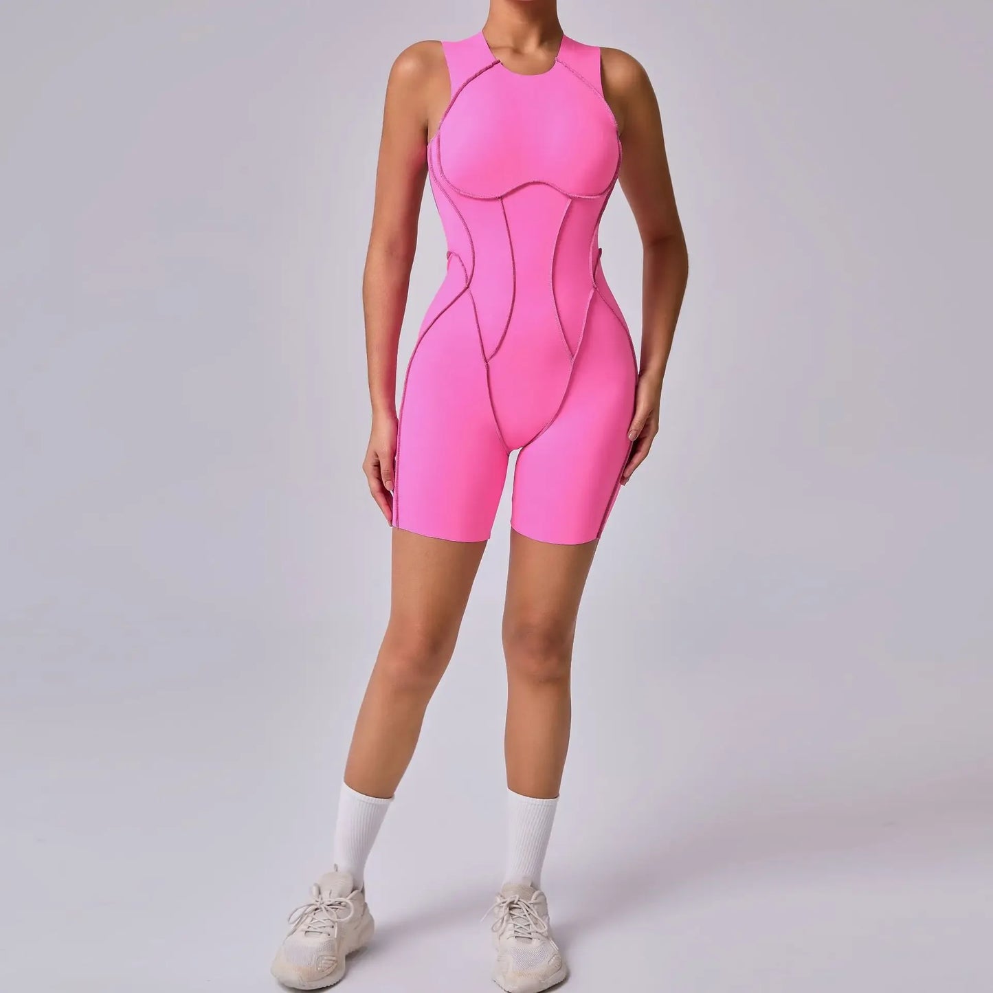 Mono de yoga sin costuras shorts, con línea de realce de cadera, sin espalda