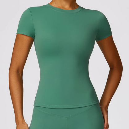Camiseta deportiva HGC de verano, manga corta, cuello redondo, transpirable, elástica, para gimnasio, yoga, etc.