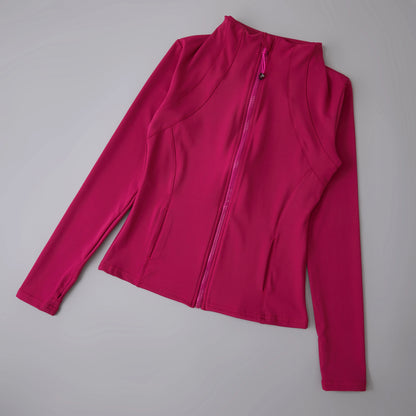 Chompa deportiva de alta elasticidad, cuello alto y redondo, manga larga