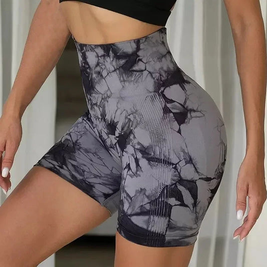 Shorts de yoga deportivos, con efecto tie-dye, sin costuras, para ciclismo, correr, gym