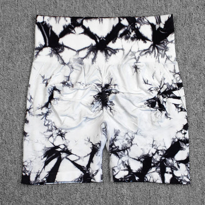 Shorts deportivos sin costuras con efecto tie-dye, push up, control de abdomen