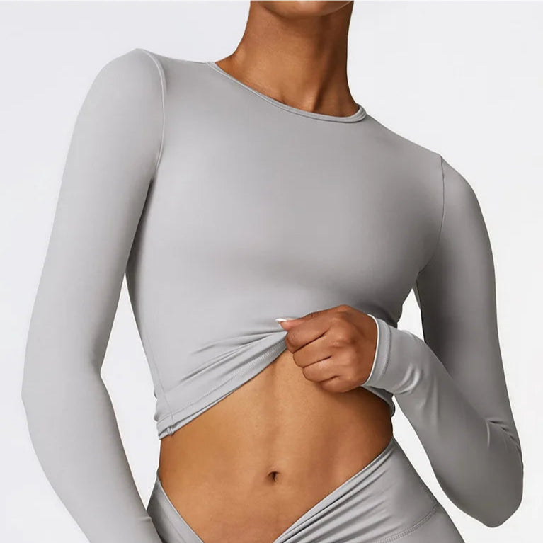 Camiseta deportiva de manga larga NCLAGEN para gimnasio y pilates de alta elasticidad para fitness
