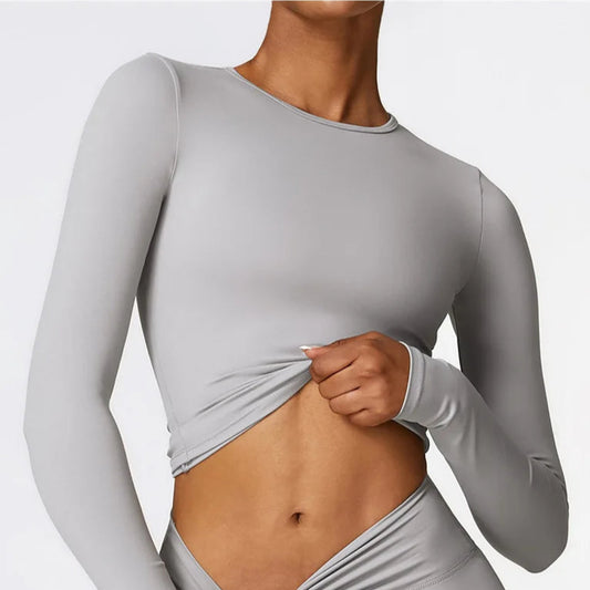 Camiseta deportiva de manga larga NCLAGEN para gimnasio y pilates de alta elasticidad para fitness