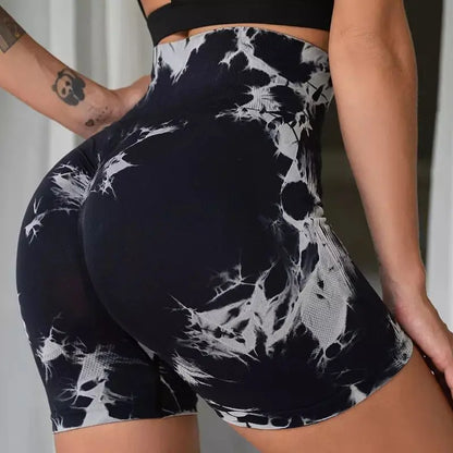 Shorts de yoga deportivos, con efecto tie-dye, sin costuras, para ciclismo, correr, gym