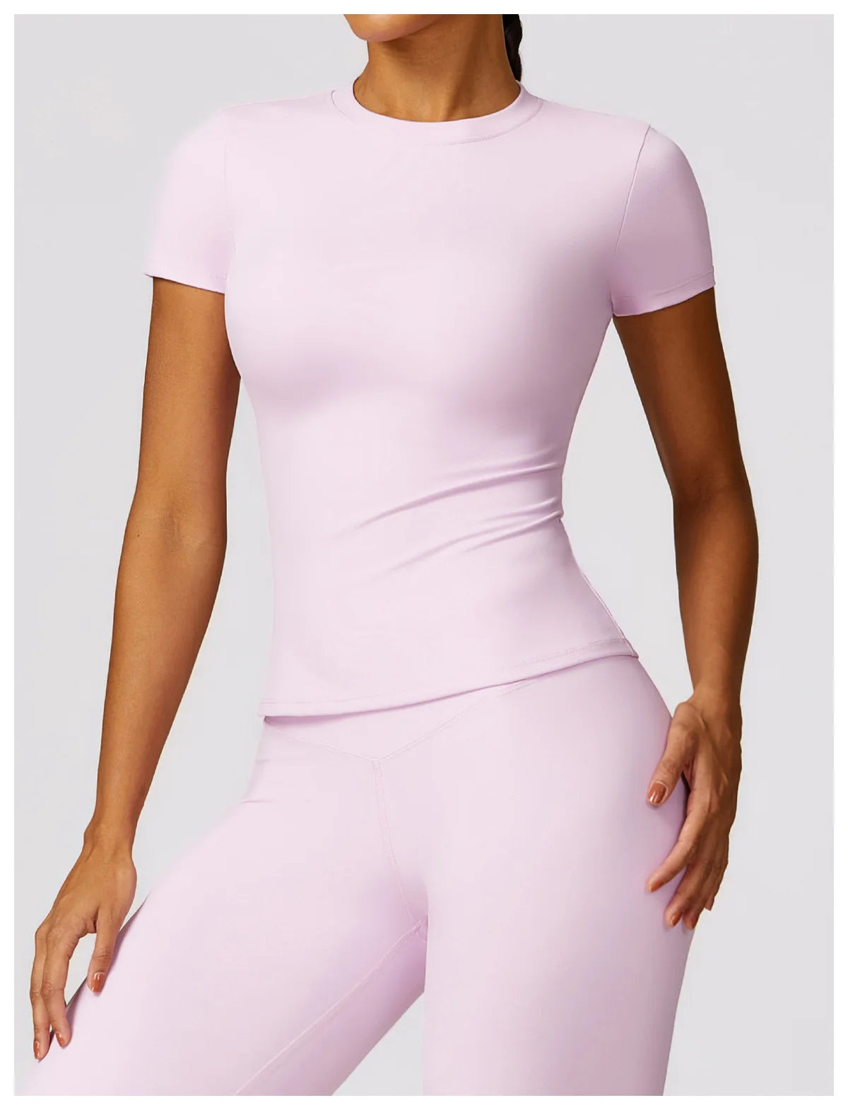 Camiseta deportiva HGC de verano, manga corta, cuello redondo, transpirable, elástica, para gimnasio, yoga, etc.