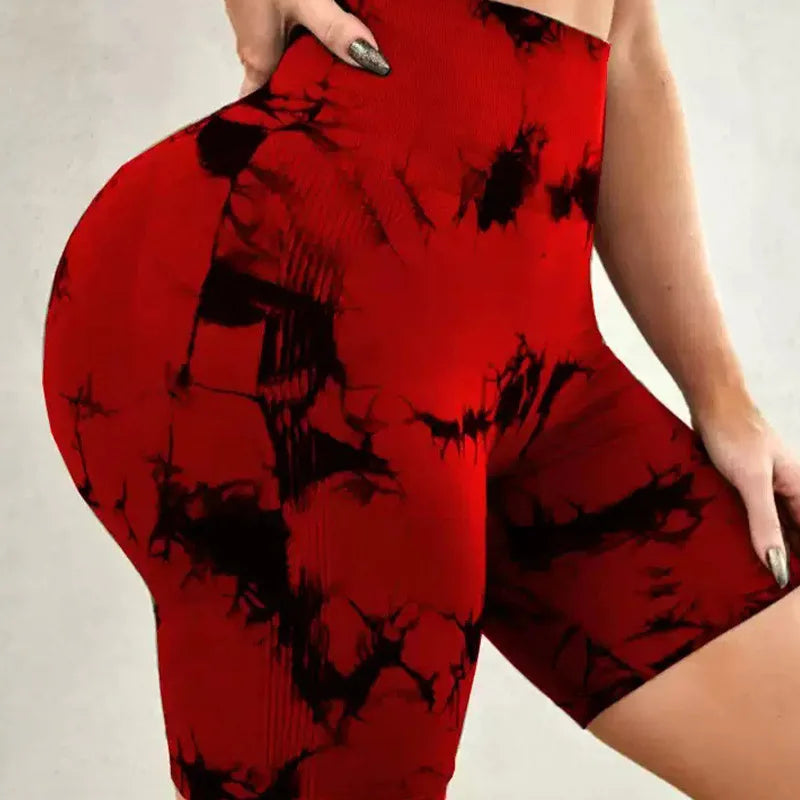 Shorts de yoga deportivos, con efecto tie-dye, sin costuras, para ciclismo, correr, gym