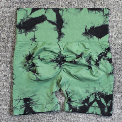 Shorts deportivos sin costuras con efecto tie-dye, push up, control de abdomen