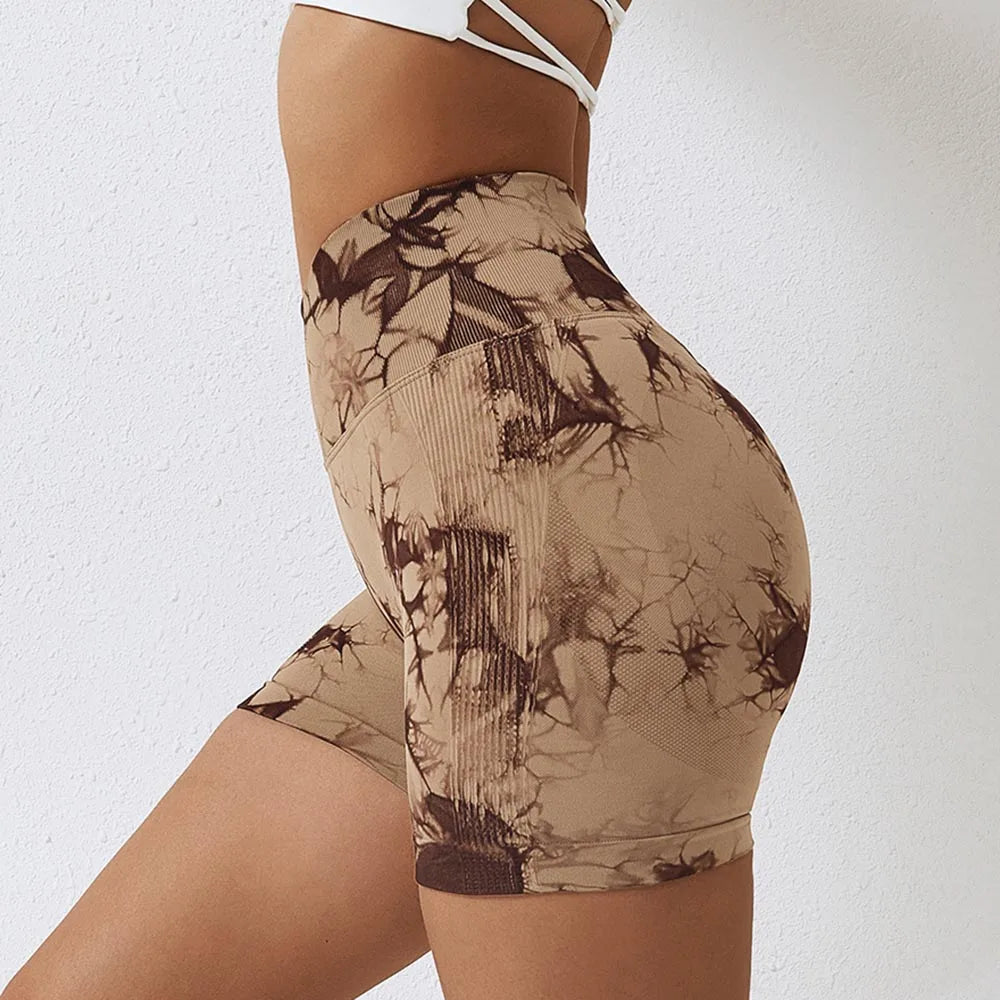 Shorts deportivos sin costuras con efecto tie-dye, push up, control de abdomen