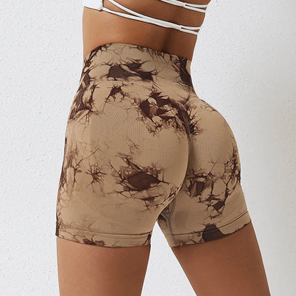 Shorts deportivos sin costuras con efecto tie-dye, push up, control de abdomen