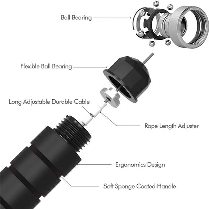 Cuerda para saltar con rodamientos de bolas, ajustable, con asas de espuma para entrenamientos en casa
